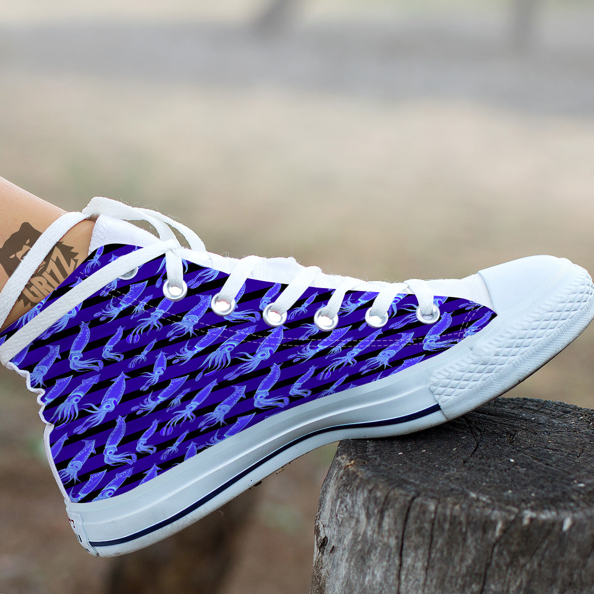 Striped Squid Print Pattern White High Top Shoes-grizzshop