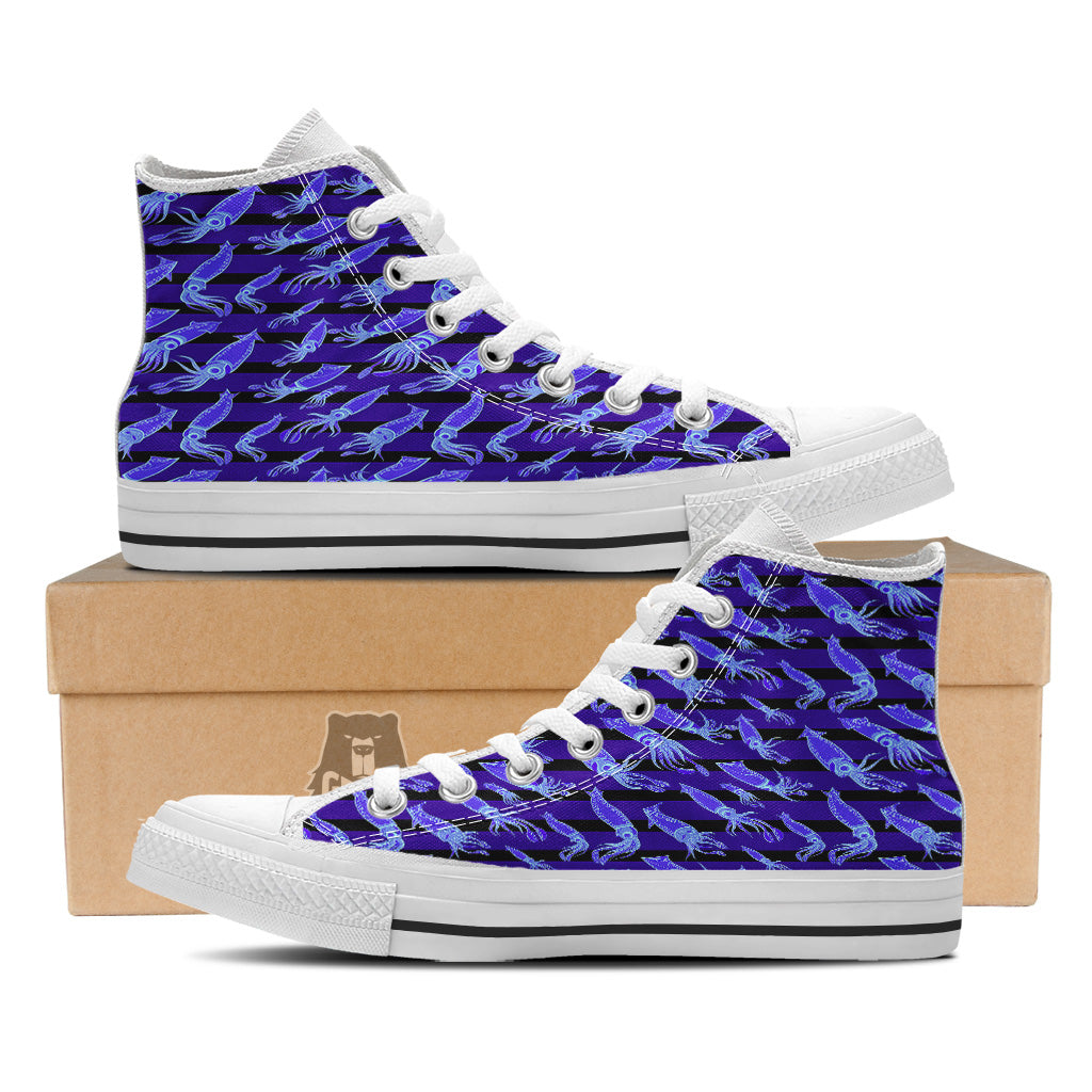 Striped Squid Print Pattern White High Top Shoes-grizzshop