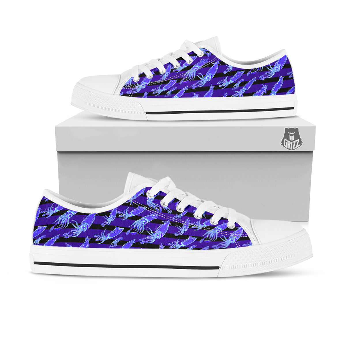 Striped Squid Print Pattern White Low Top Shoes-grizzshop