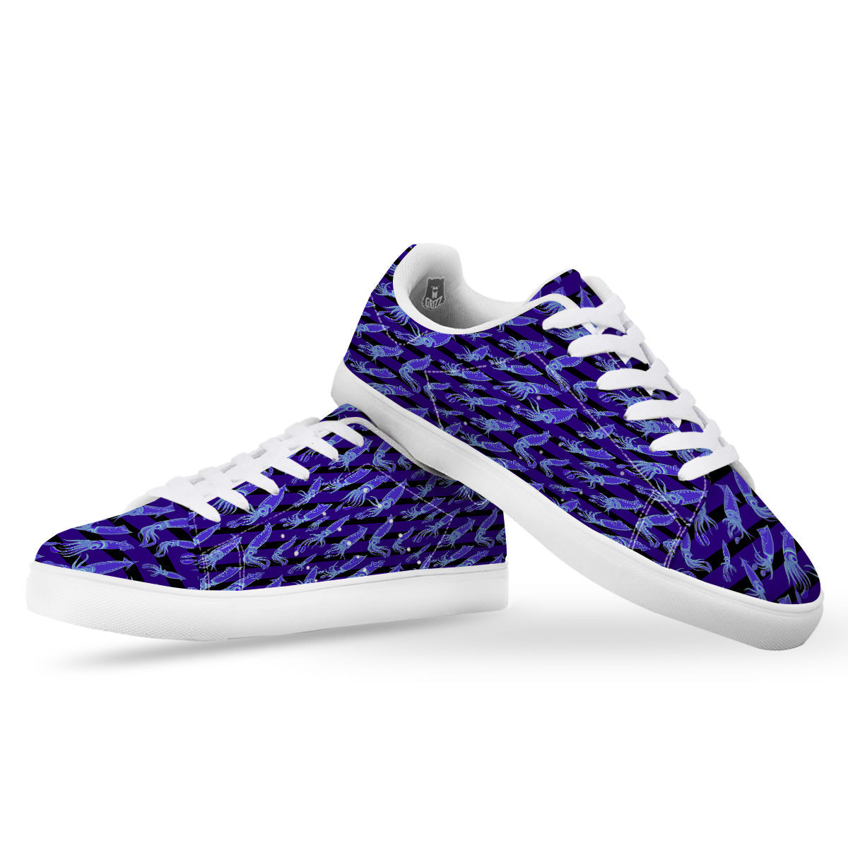 Striped Squid Print Pattern White Low Top Sneakers-grizzshop