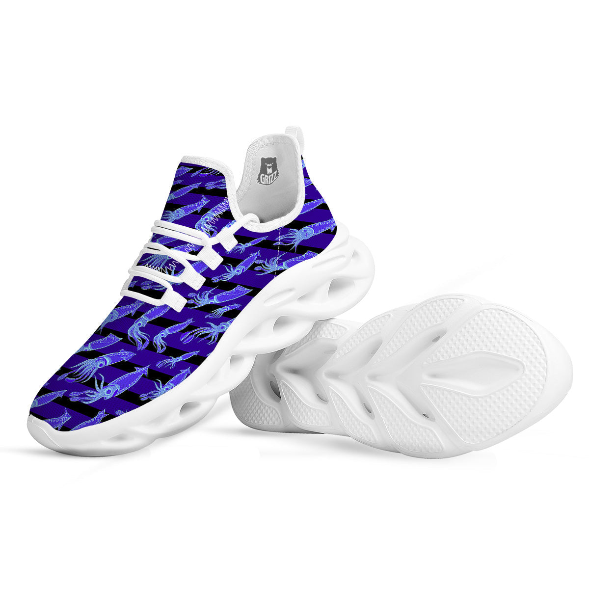 Striped Squid Print Pattern White Running Shoes-grizzshop