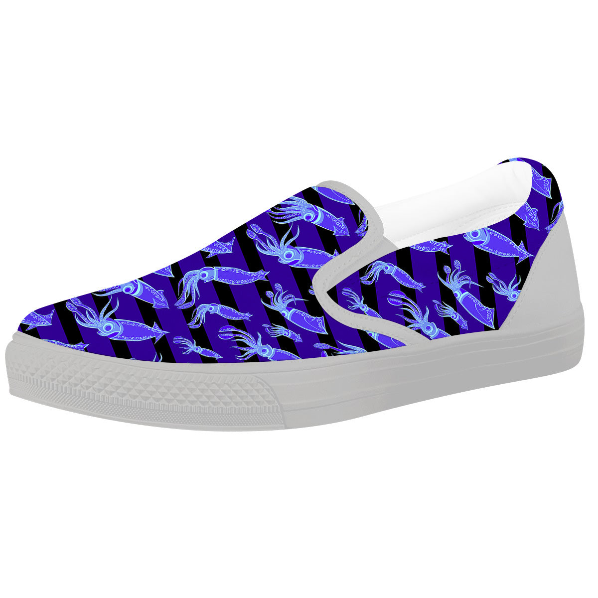 Striped Squid Print Pattern White Slip On Shoes-grizzshop