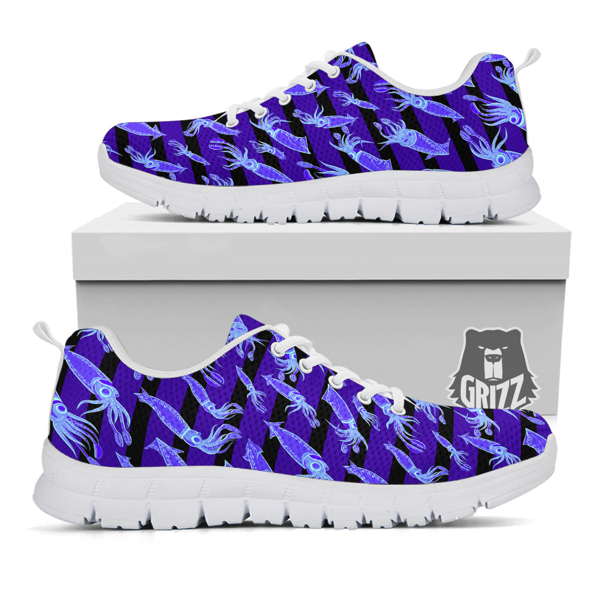 Striped Squid Print Pattern White Sneaker-grizzshop