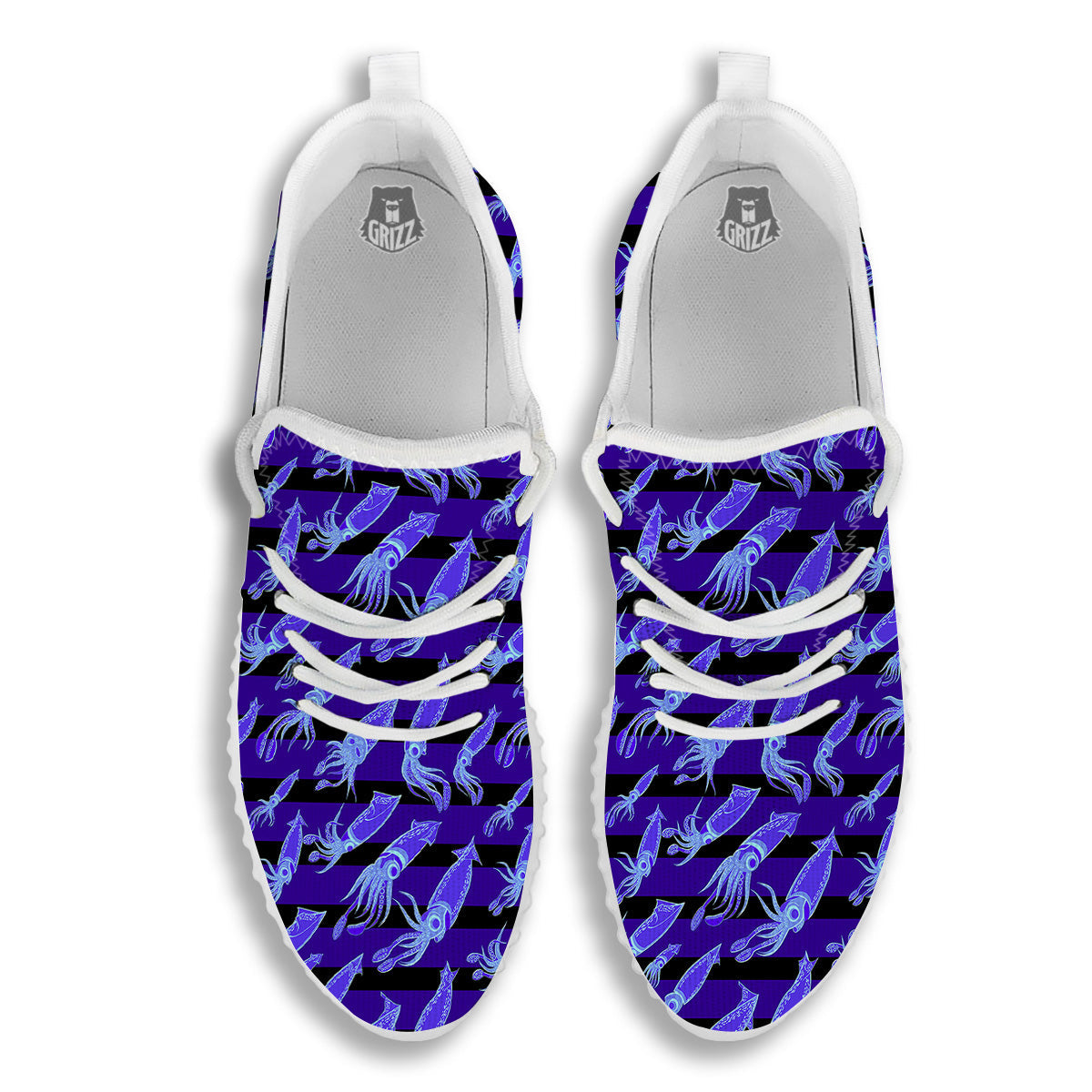Striped Squid Print Pattern White Walking Shoes-grizzshop