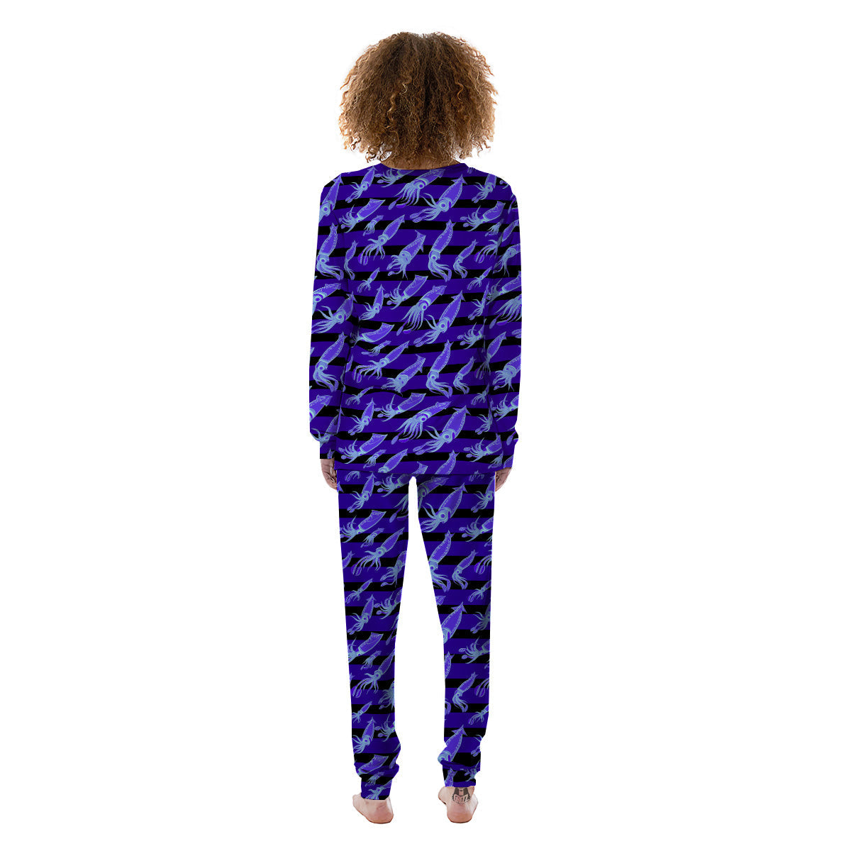 Striped Squid Print Pattern Women's Pajamas-grizzshop