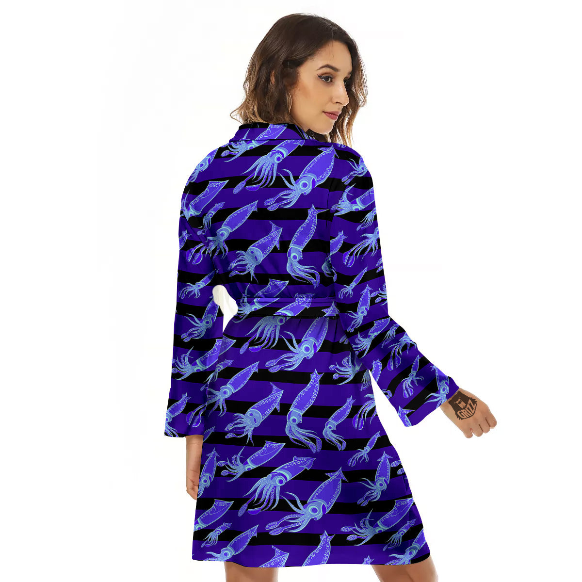 Striped Squid Print Pattern Women's Robe-grizzshop