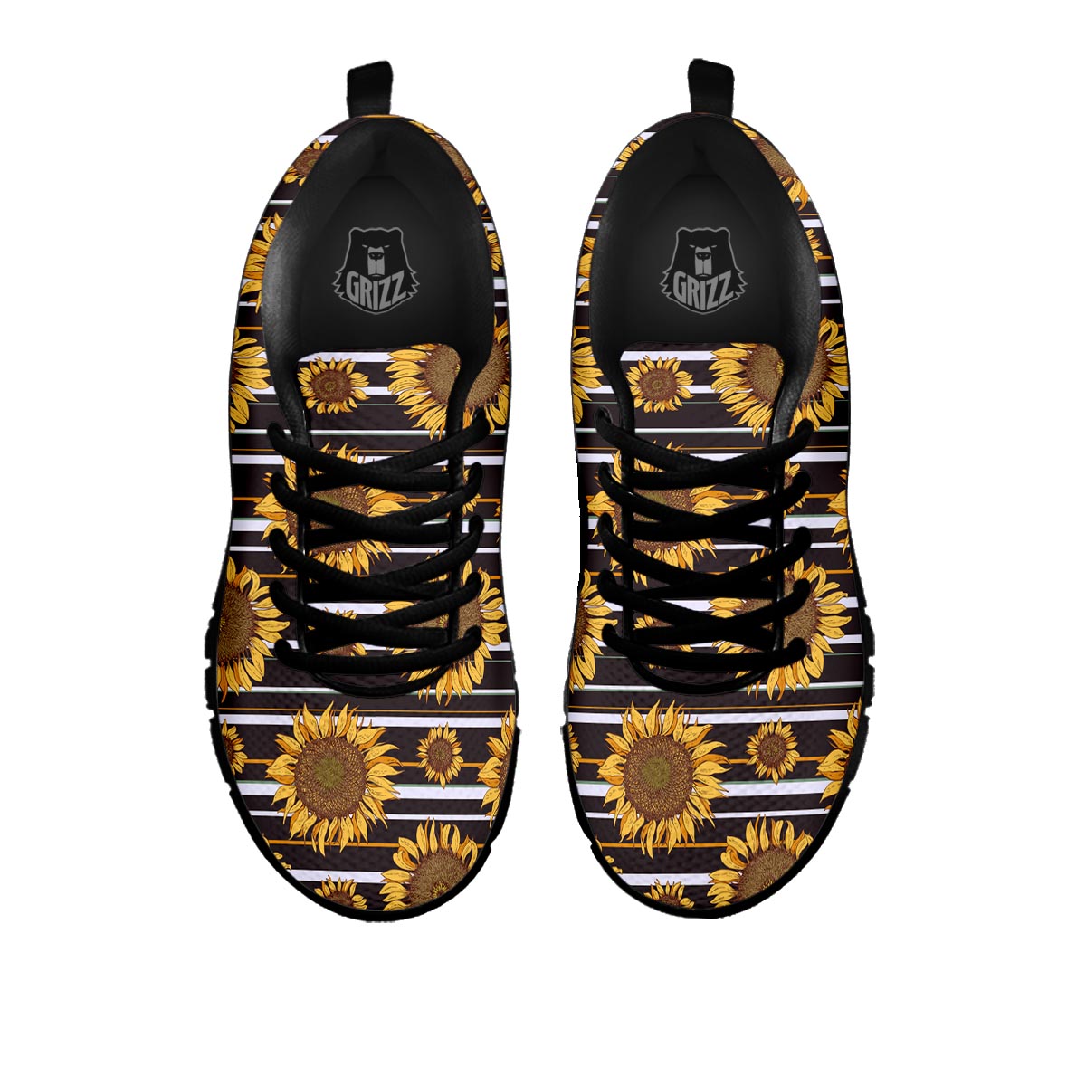 Striped Sunflower Print Pattern Black Sneaker-grizzshop