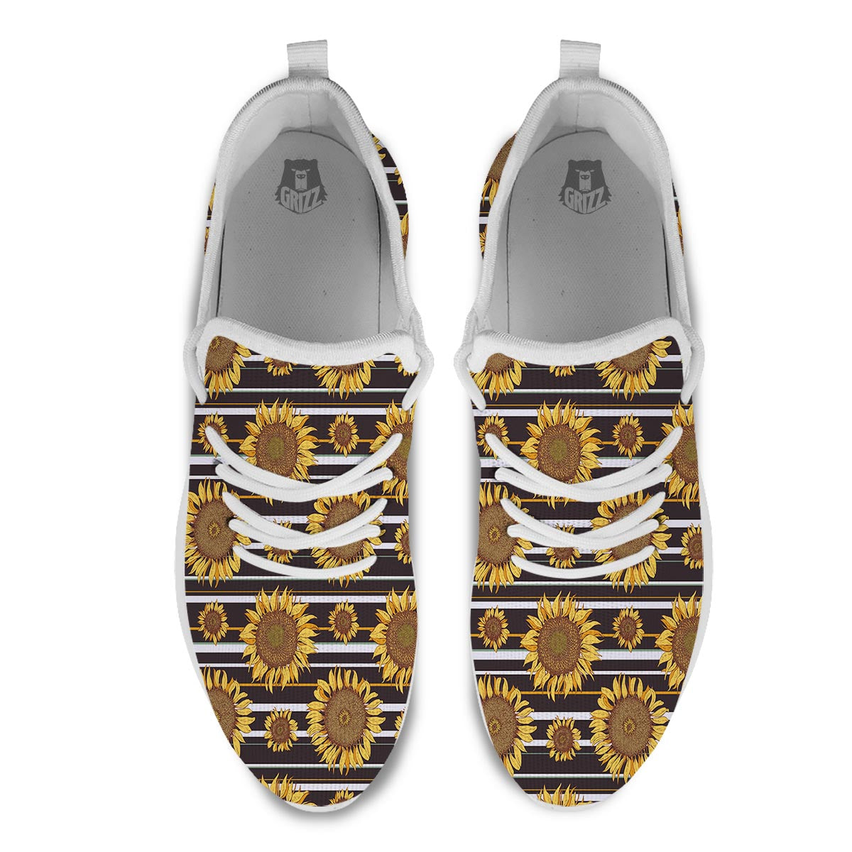 Striped Sunflower Print Pattern White Athletic Shoes-grizzshop