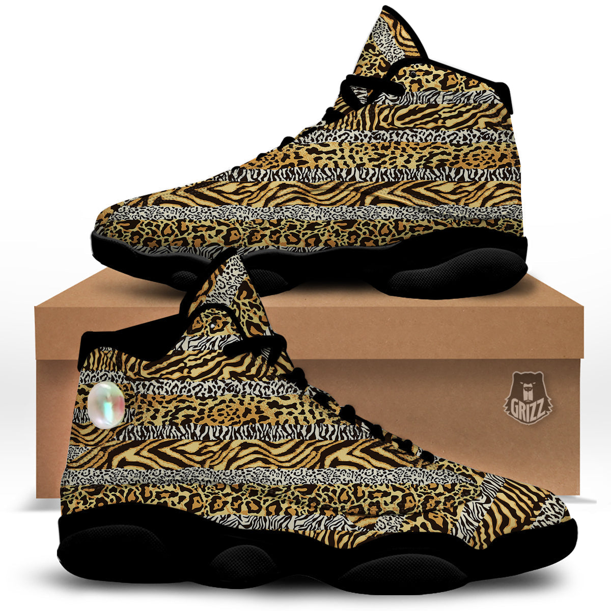 Striped Tiger Skins Print Pattern Black Basketball Shoes-grizzshop