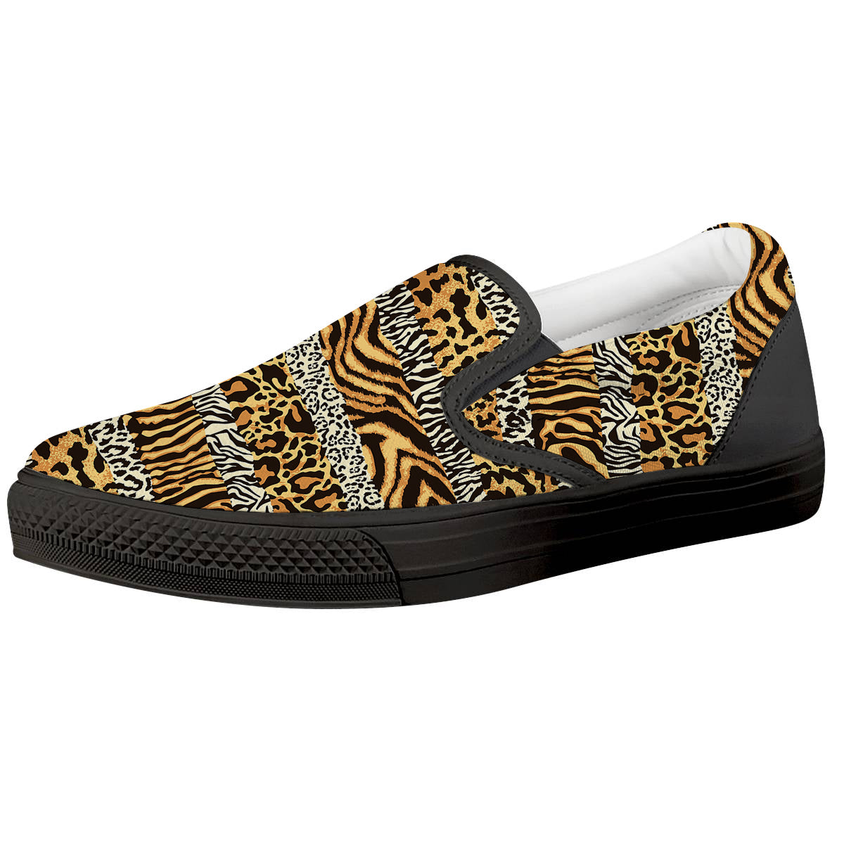 Striped Tiger Skins Print Pattern Black Slip On Shoes-grizzshop