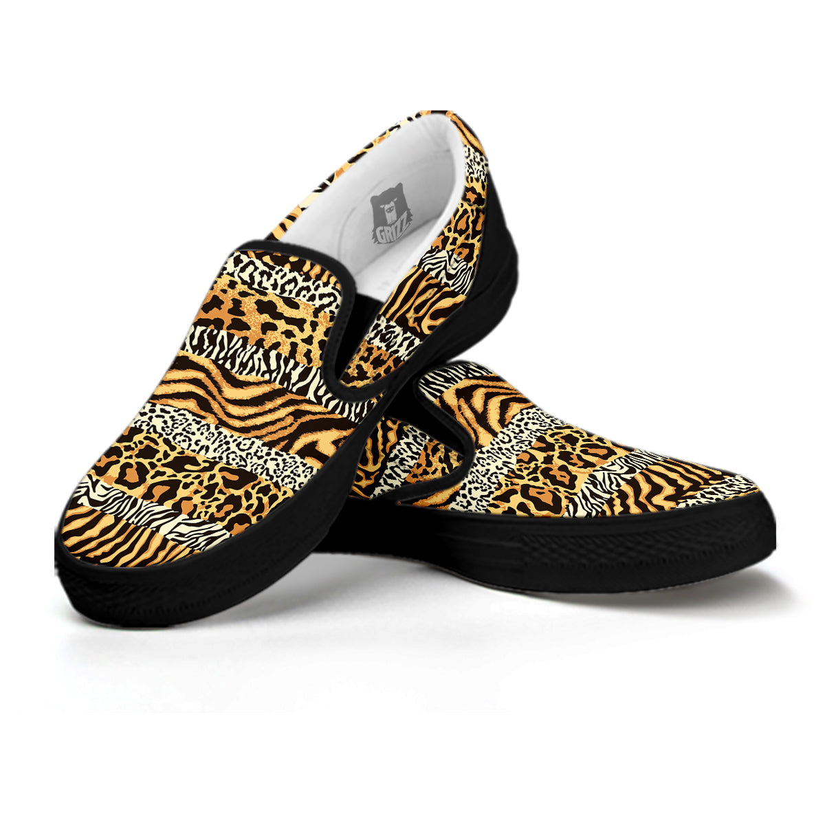 Striped Tiger Skins Print Pattern Black Slip On Shoes-grizzshop