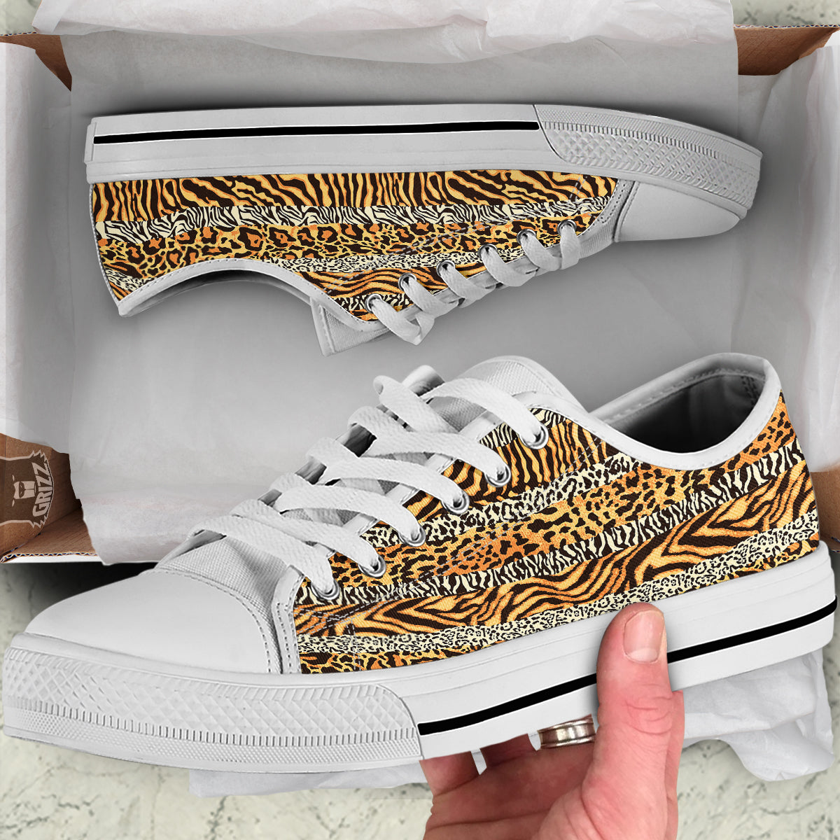 Striped Tiger Skins Print Pattern White Low Top Shoes-grizzshop