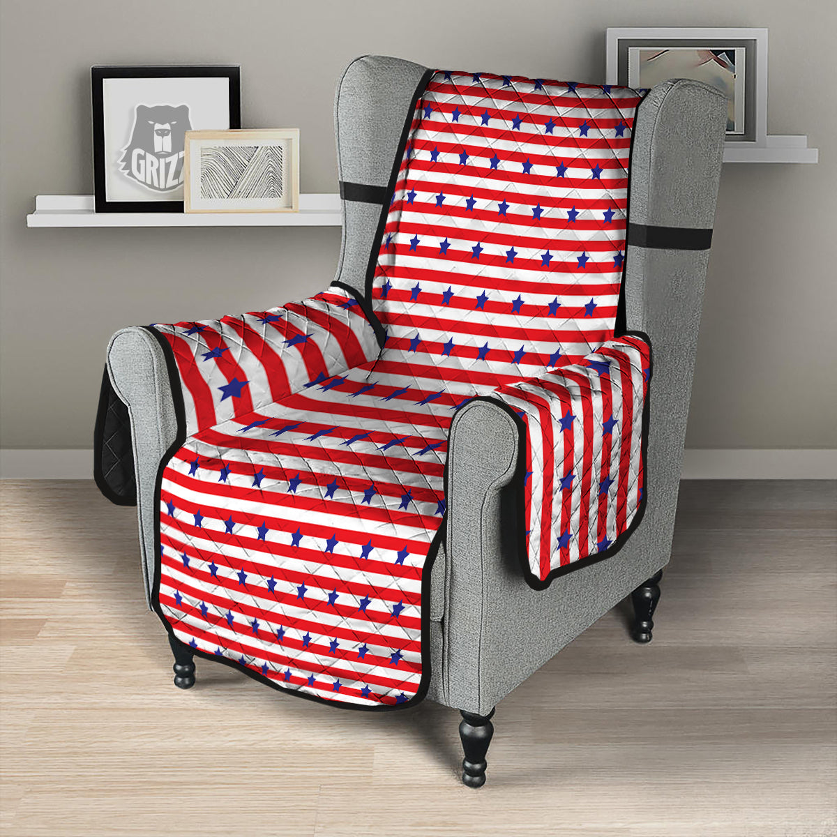 Striped USA Patriotic Print Pattern Armchair Protector-grizzshop