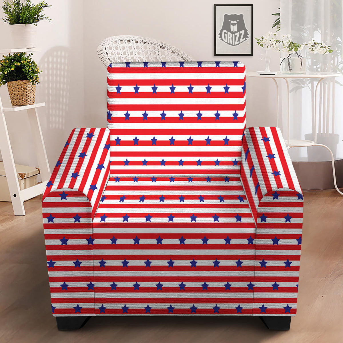 Striped USA Patriotic Print Pattern Armchair Slipcover-grizzshop