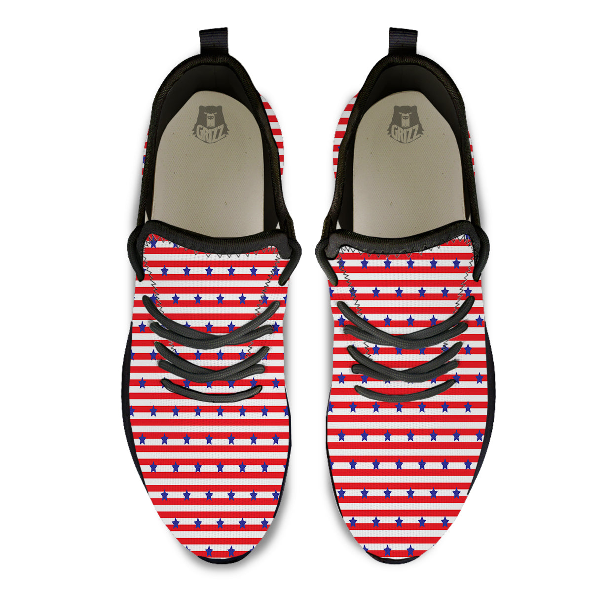 Striped USA Patriotic Print Pattern Black Athletic Shoes-grizzshop