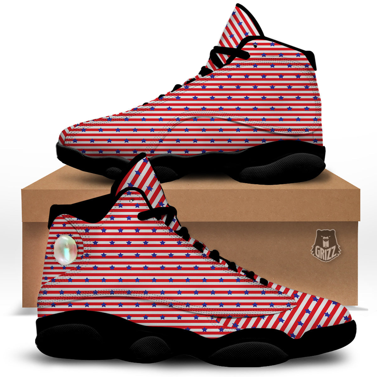 Striped USA Patriotic Print Pattern Black Basketball Shoes-grizzshop