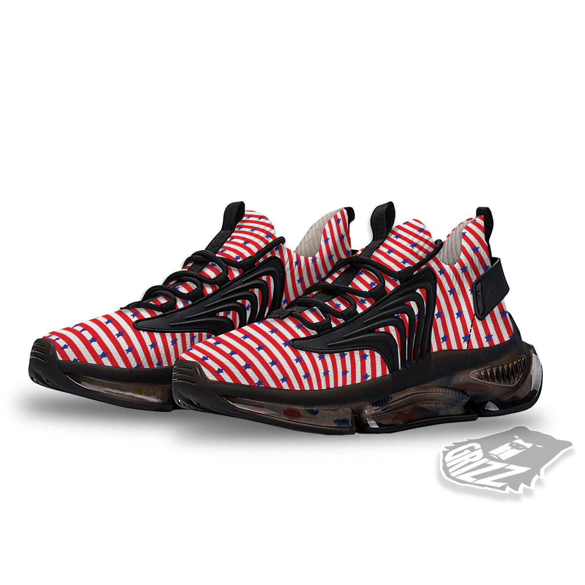 Striped USA Patriotic Print Pattern Black Gym Shoes-grizzshop