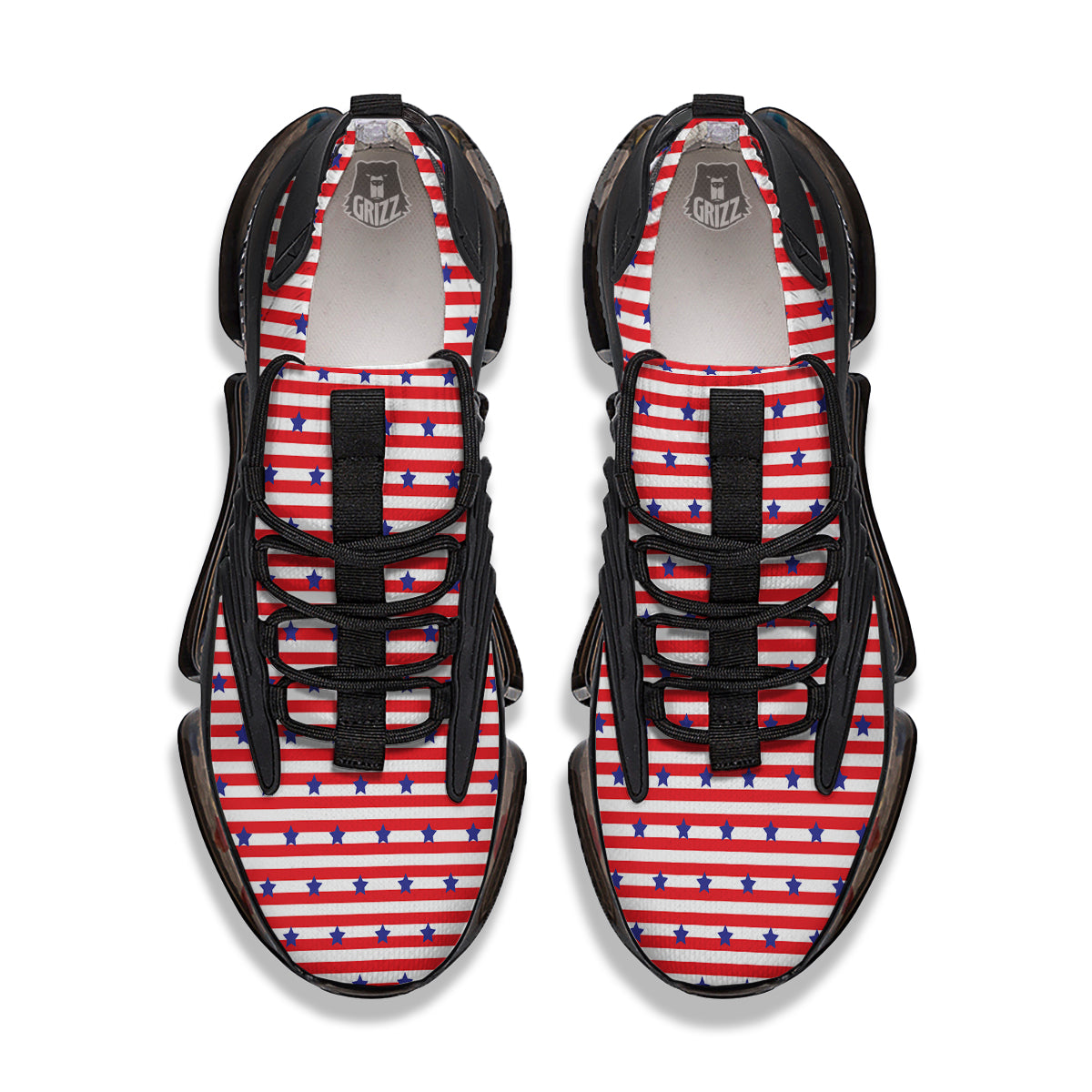 Striped USA Patriotic Print Pattern Black Gym Shoes-grizzshop