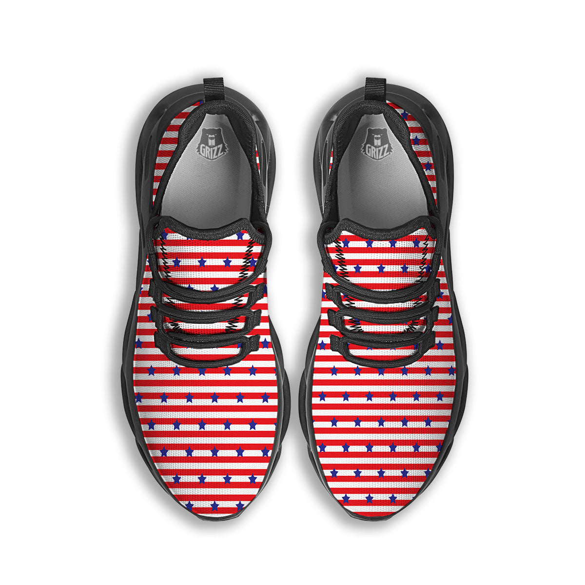 Striped USA Patriotic Print Pattern Black Running Shoes-grizzshop