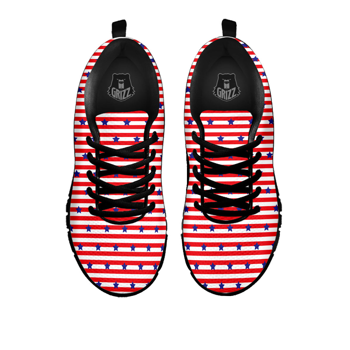 Striped USA Patriotic Print Pattern Black Sneaker-grizzshop