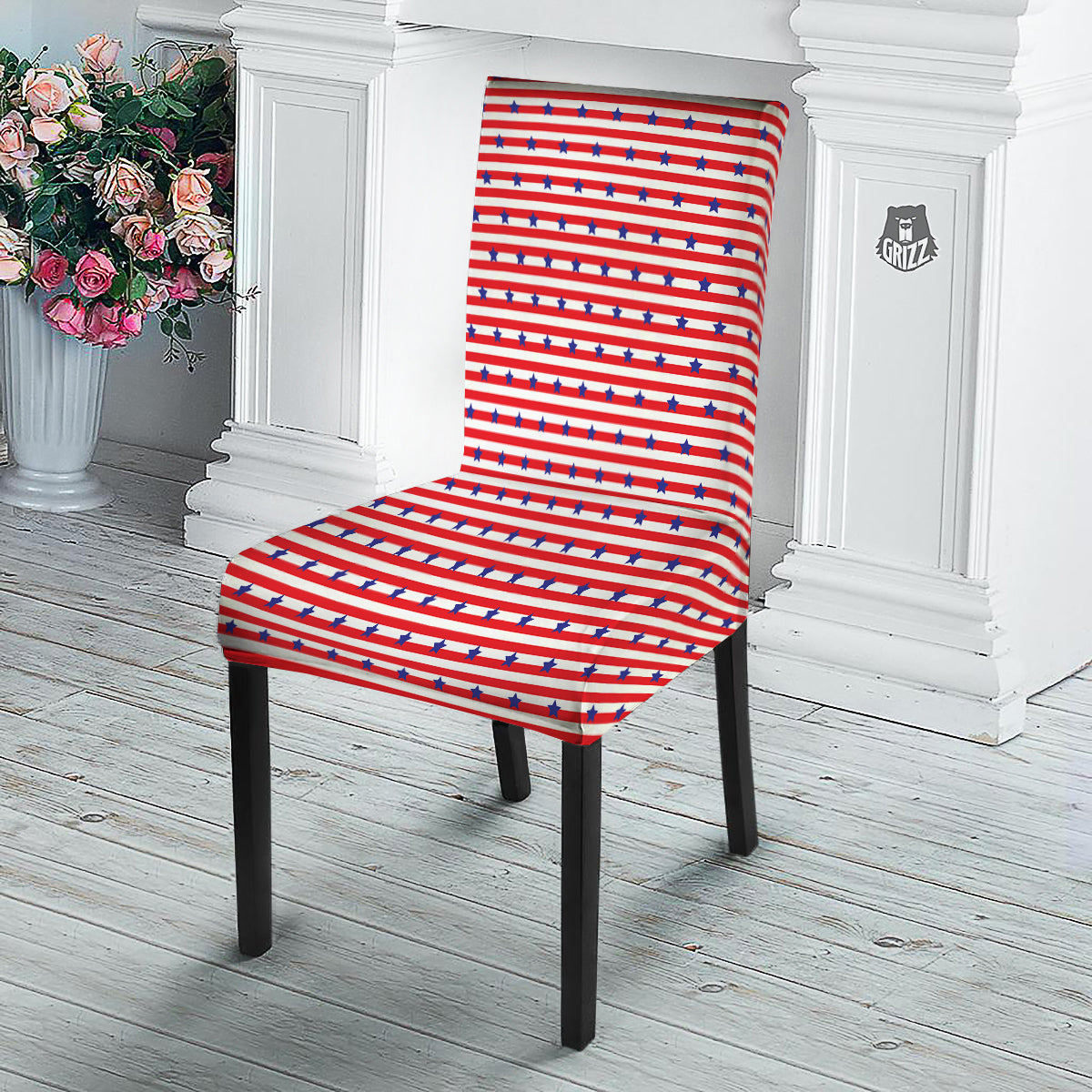 Striped USA Patriotic Print Pattern Dining Chair Slipcover-grizzshop