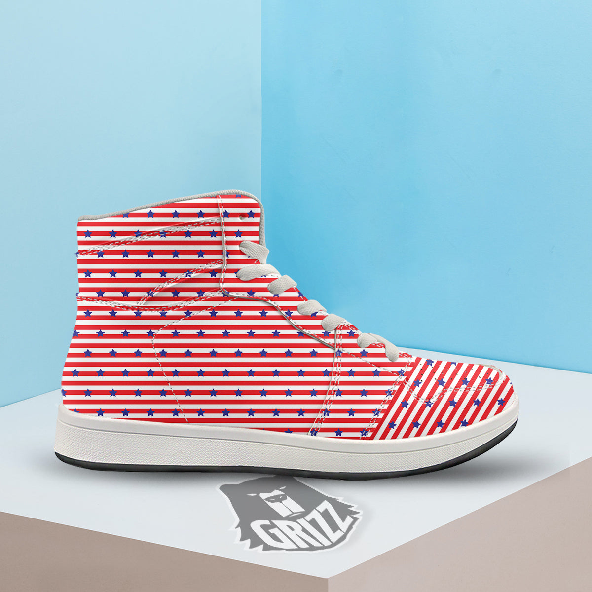 Striped USA Patriotic Print Pattern High Top Sneakers-grizzshop