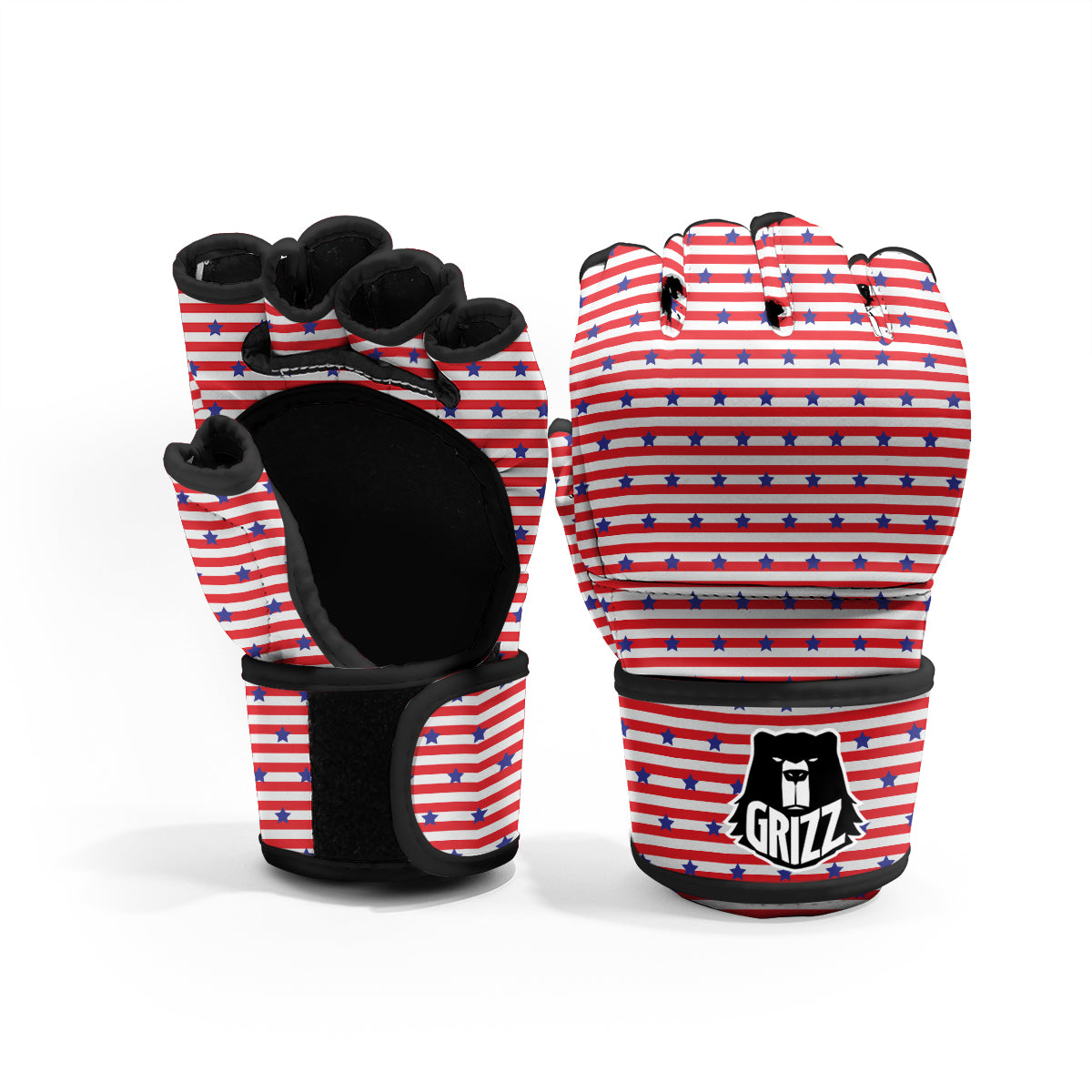 Striped USA Patriotic Print Pattern MMA Gloves-grizzshop