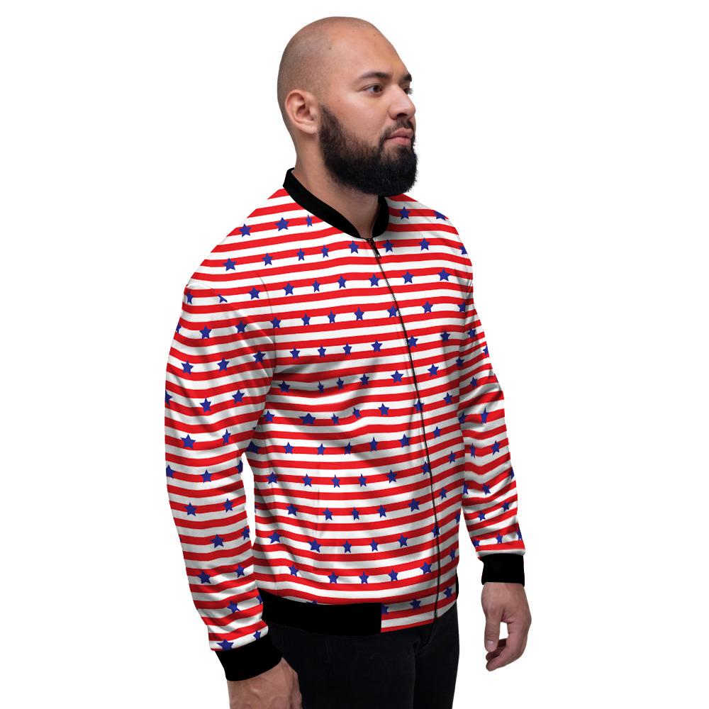 Striped USA Patriotic Print Pattern Men's Bomber Jacket-grizzshop
