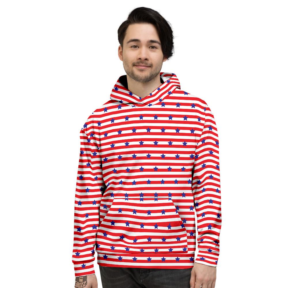 Striped USA Patriotic Print Pattern Men's Hoodie-grizzshop