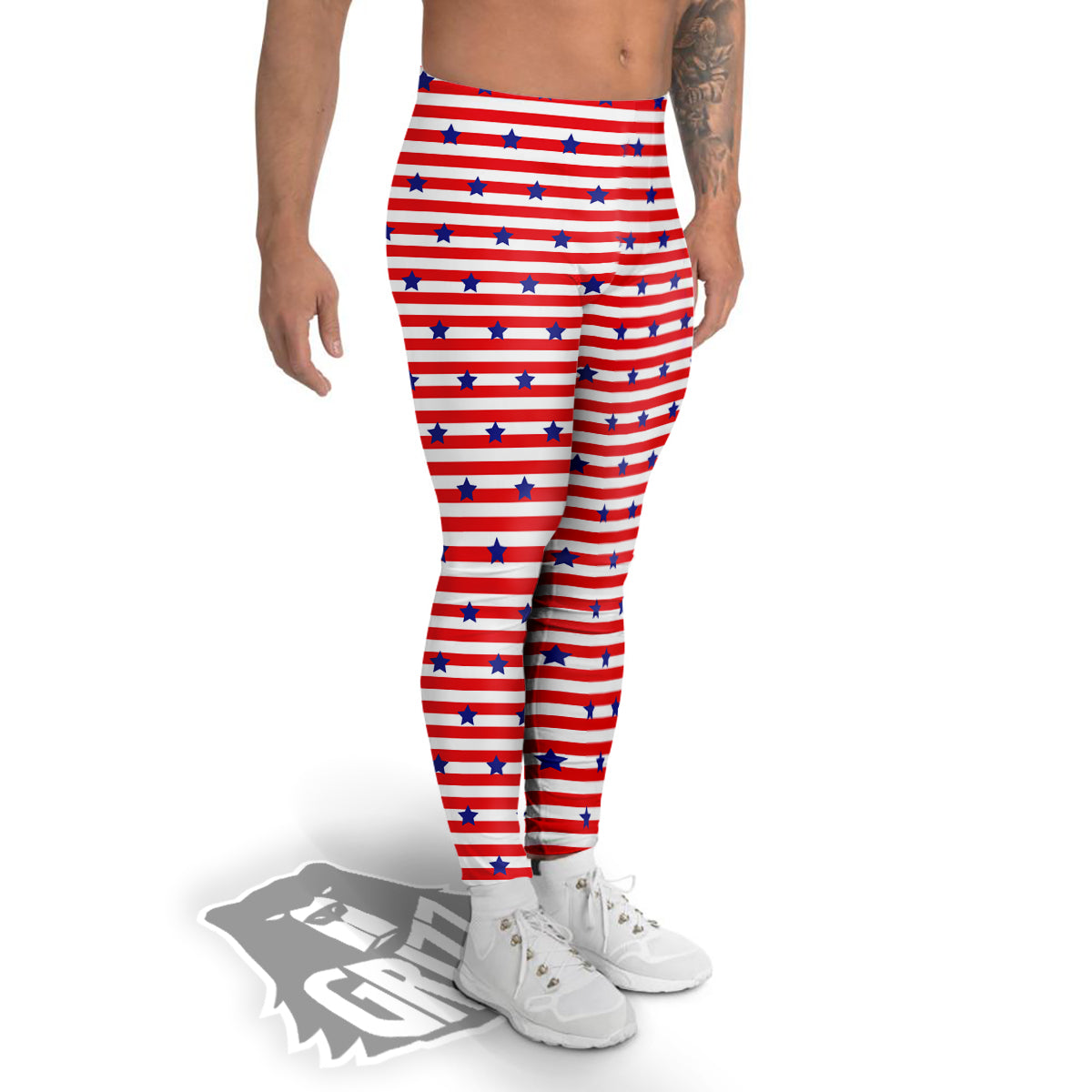 Striped USA Patriotic Print Pattern Men's Leggings-grizzshop