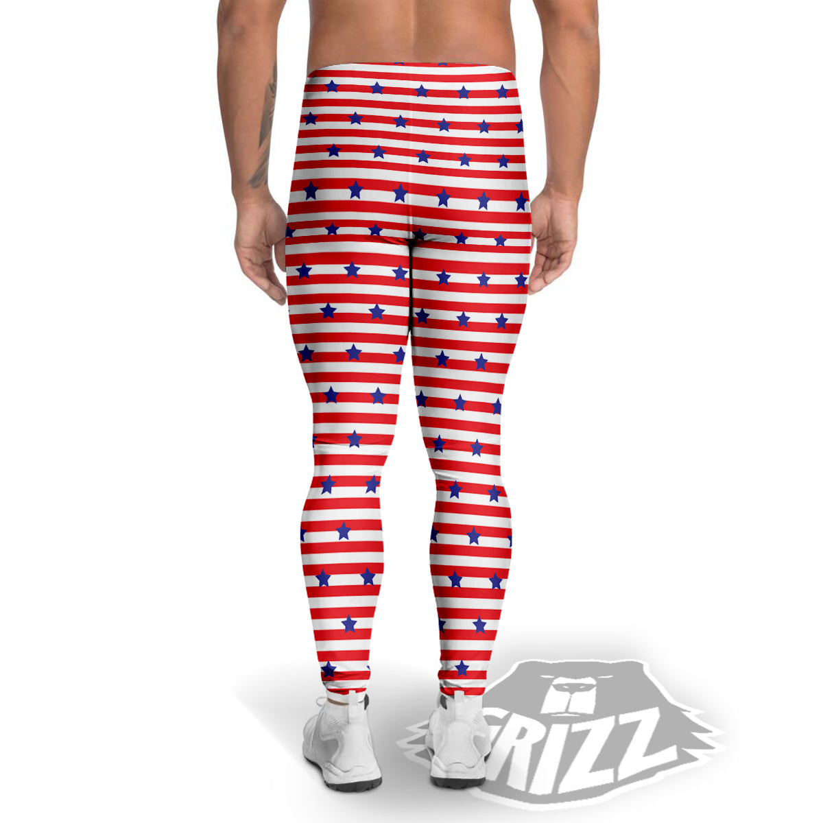 Striped USA Patriotic Print Pattern Men's Leggings-grizzshop