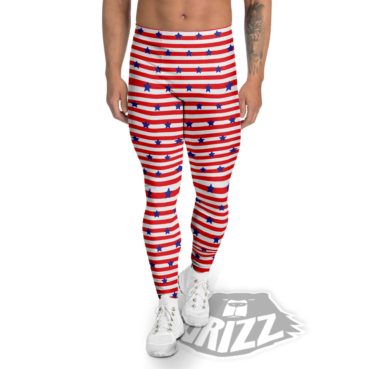 Striped USA Patriotic Print Pattern Men's Leggings-grizzshop