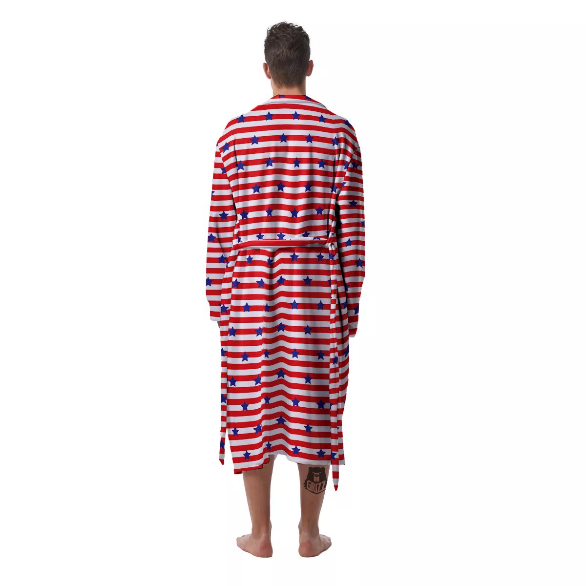 Striped USA Patriotic Print Pattern Men's Robe-grizzshop