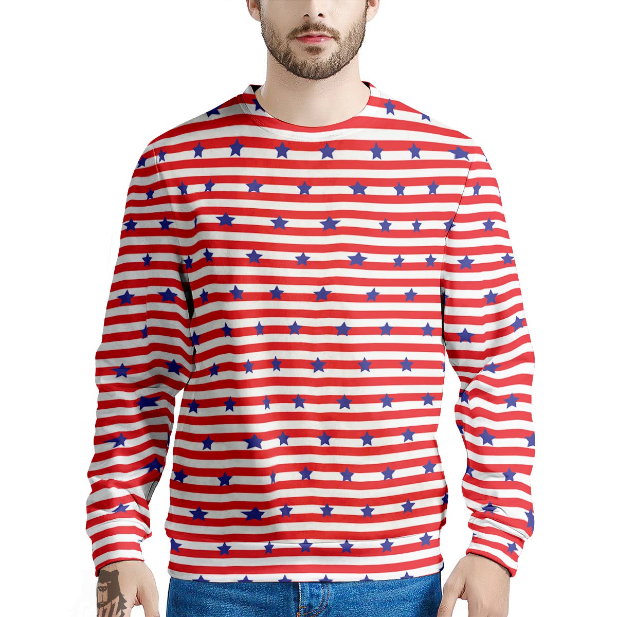 Striped USA Patriotic Print Pattern Men's Sweatshirt-grizzshop