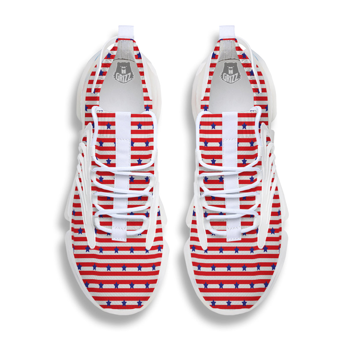 Striped USA Patriotic Print Pattern White Gym Shoes-grizzshop