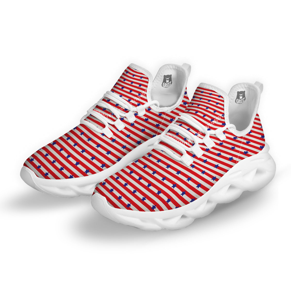 Striped USA Patriotic Print Pattern White Running Shoes-grizzshop