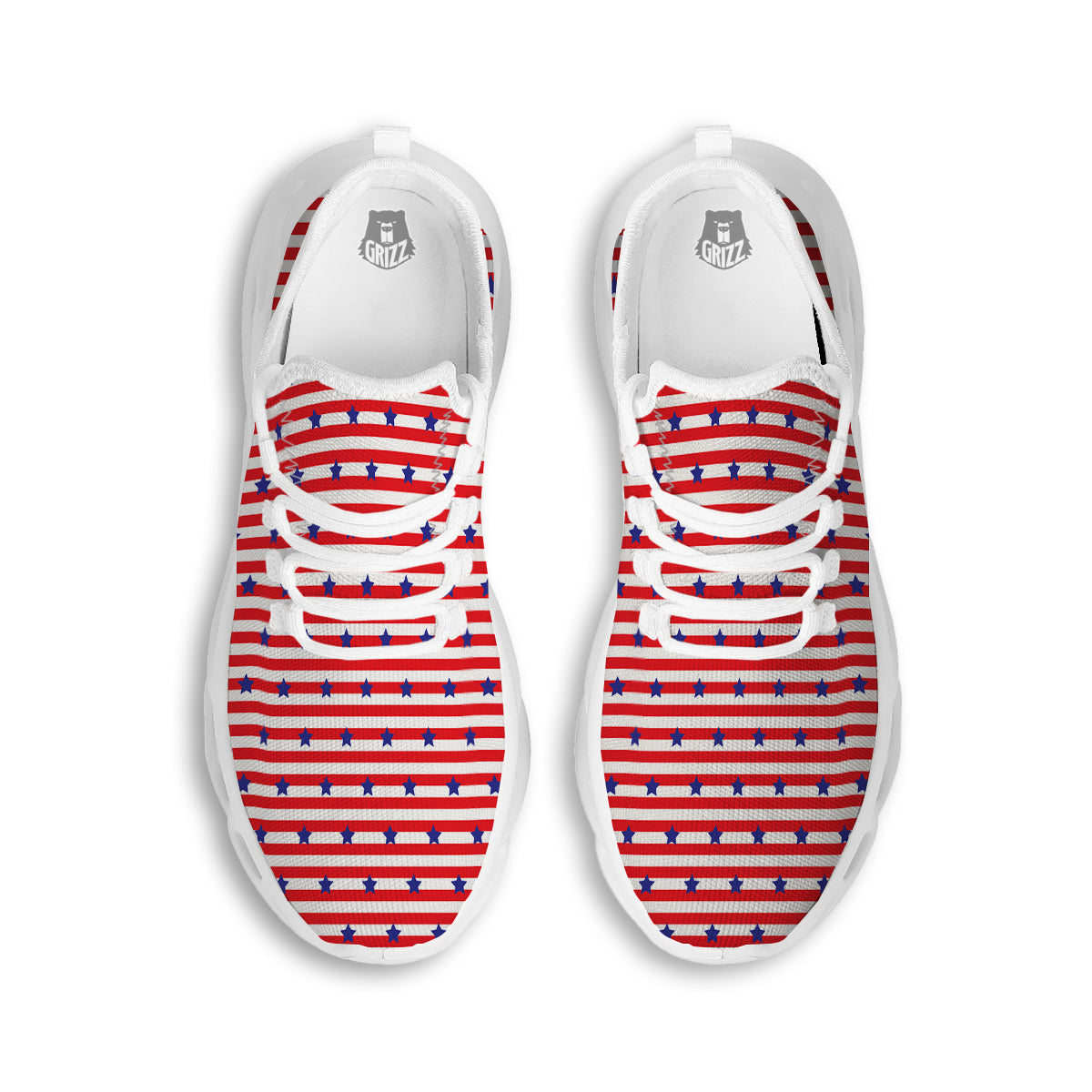 Striped USA Patriotic Print Pattern White Running Shoes-grizzshop