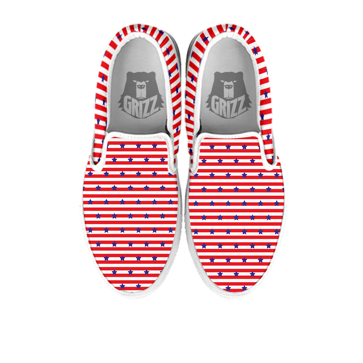 Striped USA Patriotic Print Pattern White Slip On Shoes-grizzshop