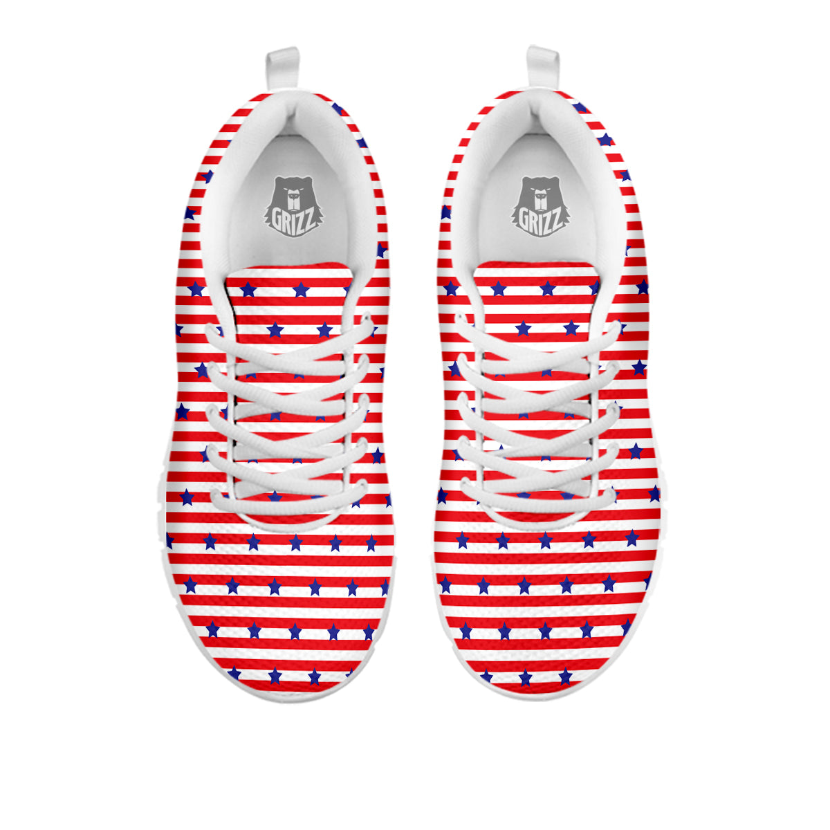 Striped USA Patriotic Print Pattern White Sneaker-grizzshop