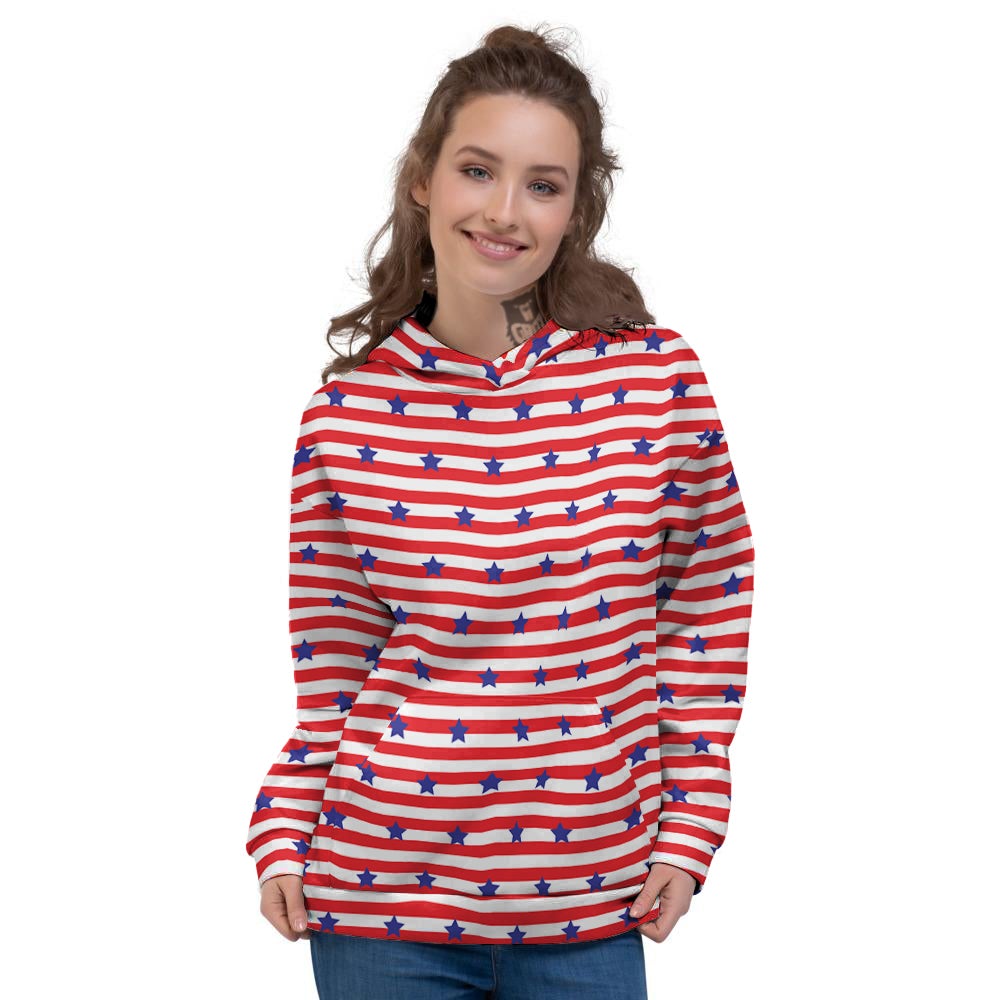 Striped USA Patriotic Print Pattern Women's Hoodie-grizzshop