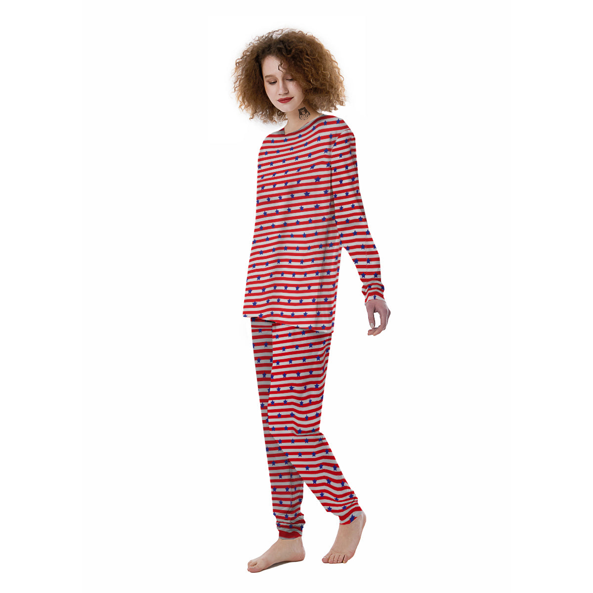 Striped USA Patriotic Print Pattern Women's Pajamas-grizzshop