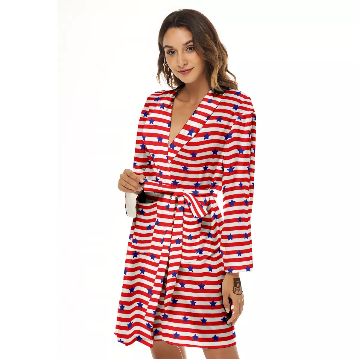 Striped USA Patriotic Print Pattern Women's Robe-grizzshop