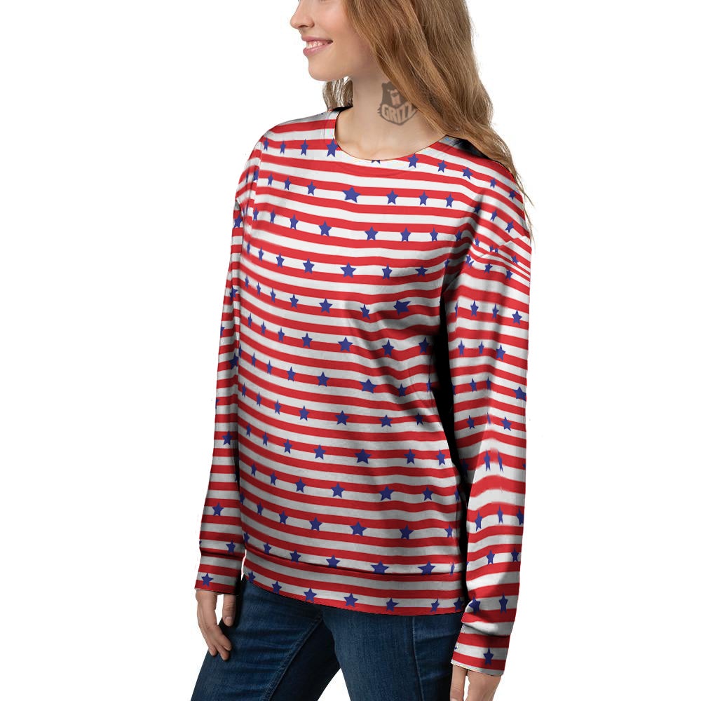 Striped USA Patriotic Print Pattern Women's Sweatshirt-grizzshop