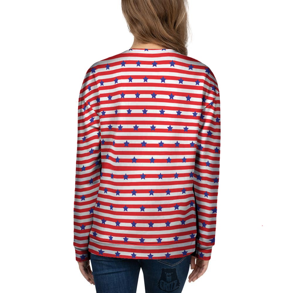 Striped USA Patriotic Print Pattern Women's Sweatshirt-grizzshop