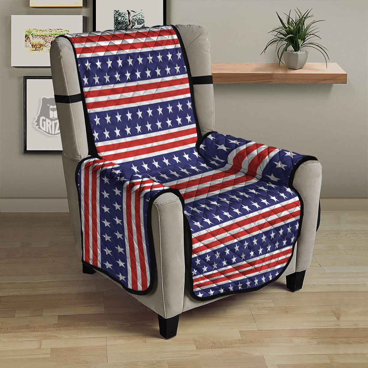 Striped USA Print Pattern Armchair Protector-grizzshop