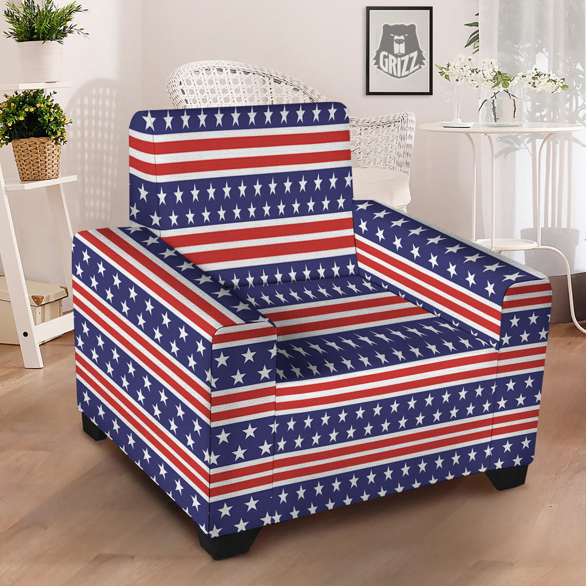 Striped USA Print Pattern Armchair Slipcover-grizzshop