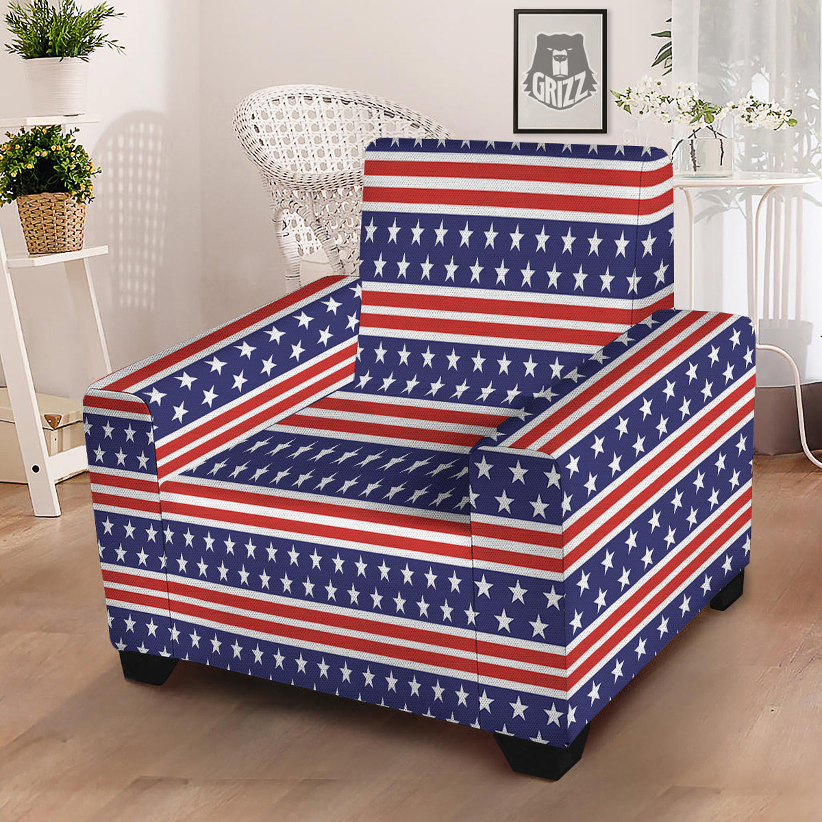 Striped USA Print Pattern Armchair Slipcover-grizzshop