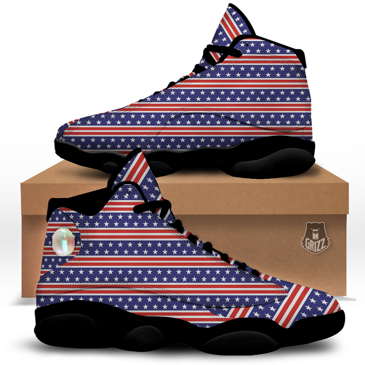 Striped USA Print Pattern Black Basketball Shoes-grizzshop