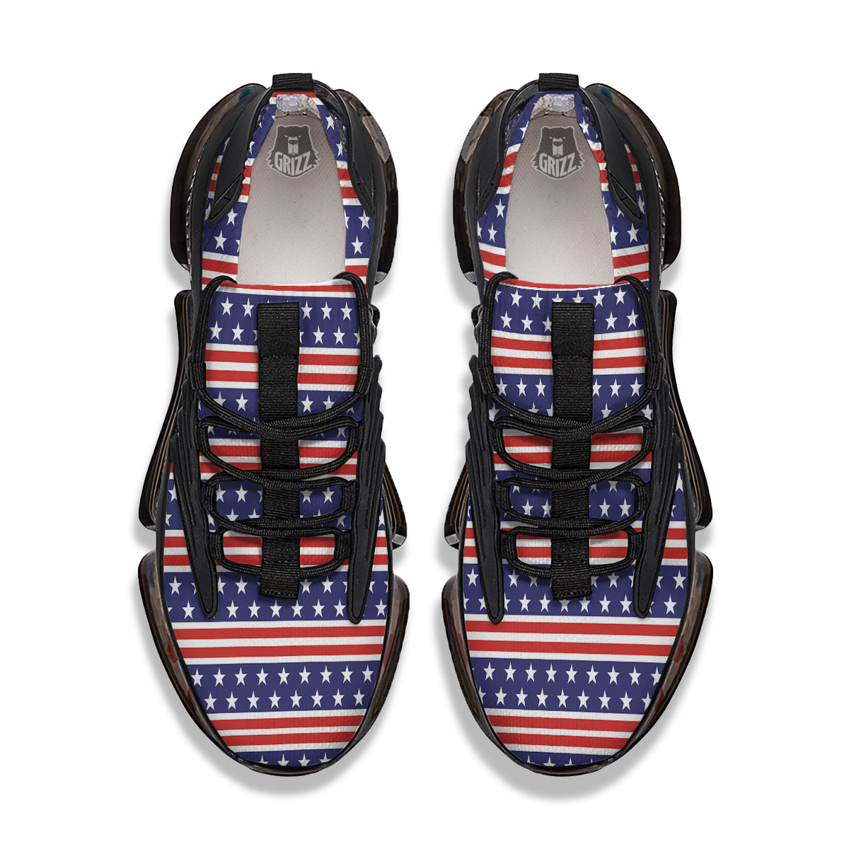 Striped USA Print Pattern Black Gym Shoes-grizzshop