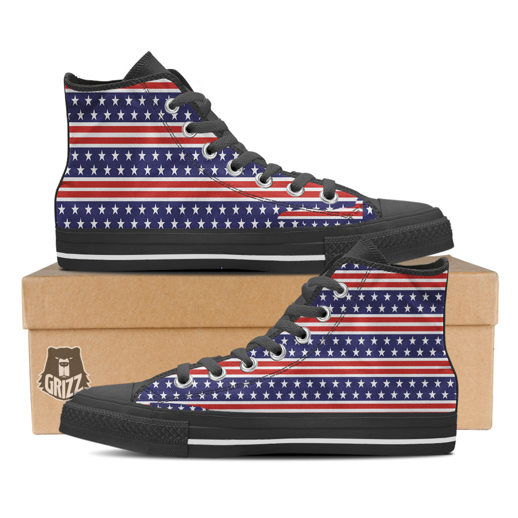 Striped USA Print Pattern Black High Top Shoes-grizzshop